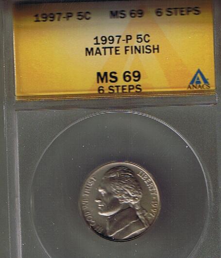 1997-P-Matte-Jefferson-Nickel-ANACS-MS-69-Starting-At-$185