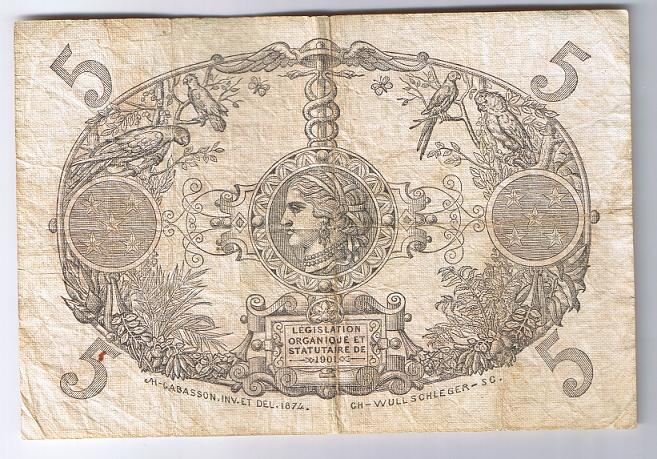 1934-Guadeloupe-5-Francs---Doubled-Second-Printing-!