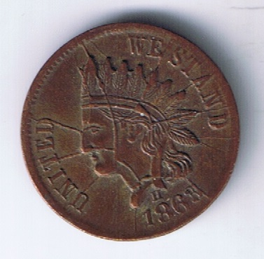 1863-United-We-Stand/Our-Country-Civil-War-Token---Shattered-Die,-Ect