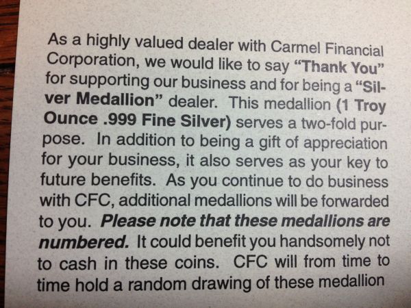 Promotional-Token,-Carmel-Financial-Corporation