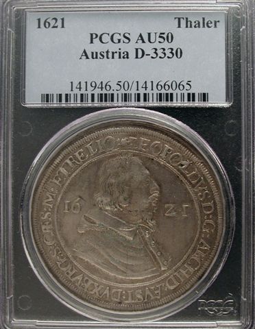 1621-Leopold-V-Taler---PCGS-AU-50