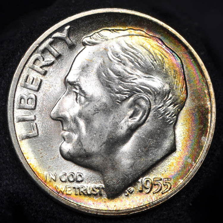 1955-S-Roosevelt-Dime-With-Rainbow-Toning