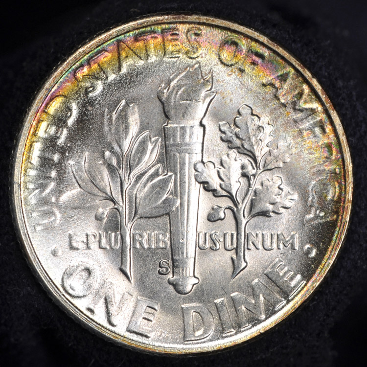 1955-S-Roosevelt-Dime-With-Rainbow-Toning