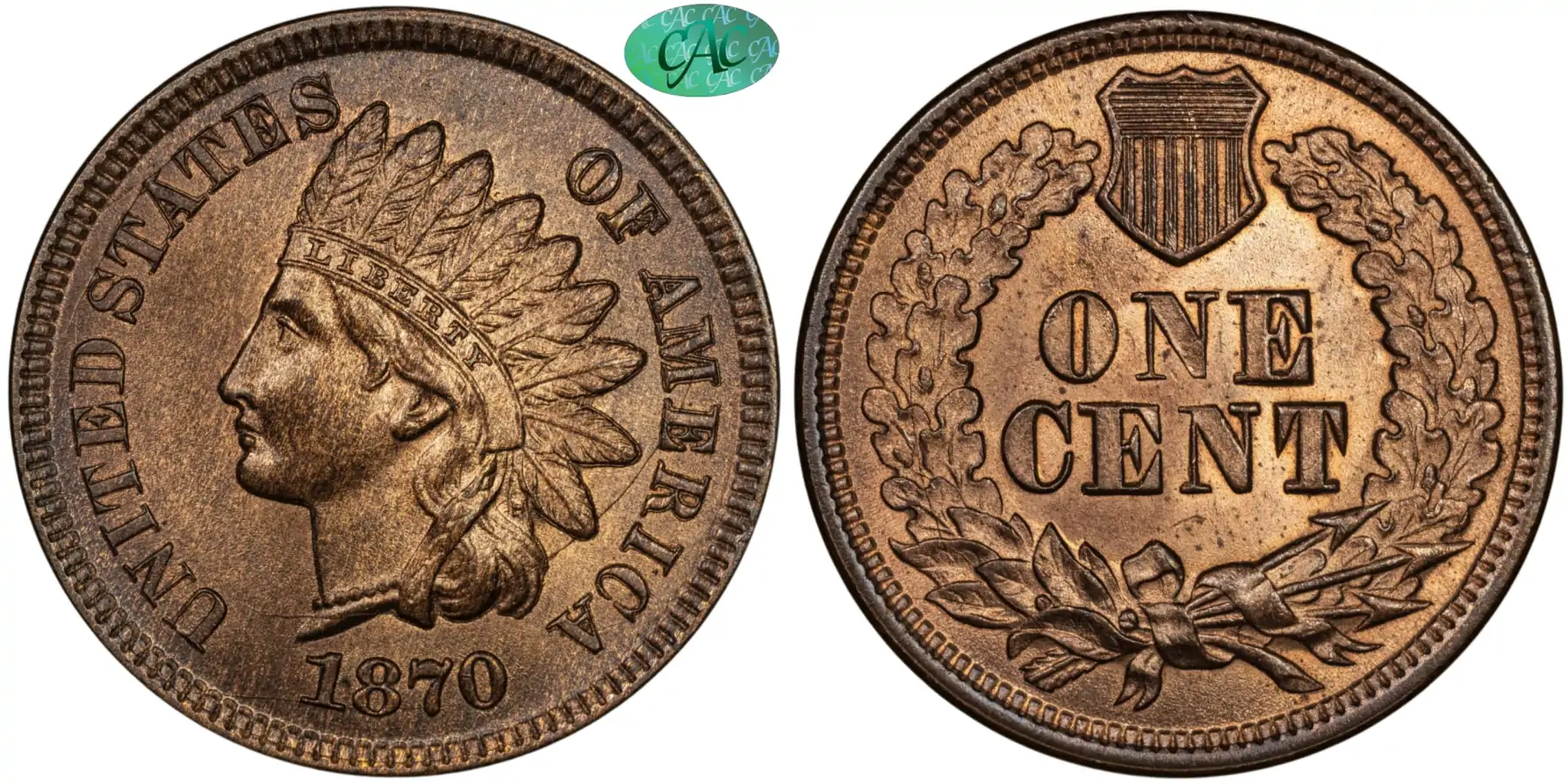 1870 Indian Head Cent 1870 Indian Head Cent CAC MS66BN 1870 Indian Head Cent 1870 Indian Head Cent CAC MS66BN