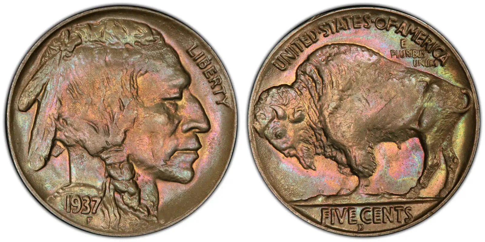 1937 D Indian Head Buffalo Nickel 1937 D 3-Legged Buffalo Nickel PCGS MS64 1937 D Indian Head Buffalo Nickel 1937 D 3-Legged Buffalo Nickel PCGS MS64