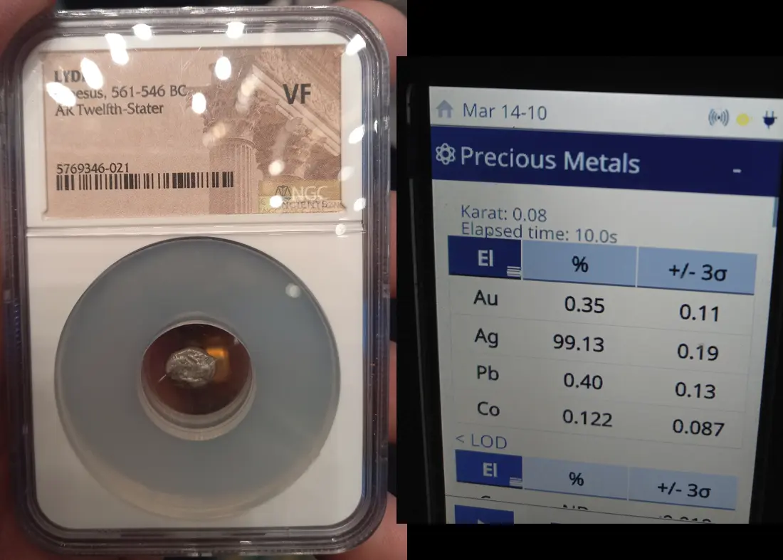 XRF-Analysis-Result-Of-Lydian-Silver-Stater,-Ionian-Electrum,-Crusader-Denier,-&-A-Constantinec-Coin