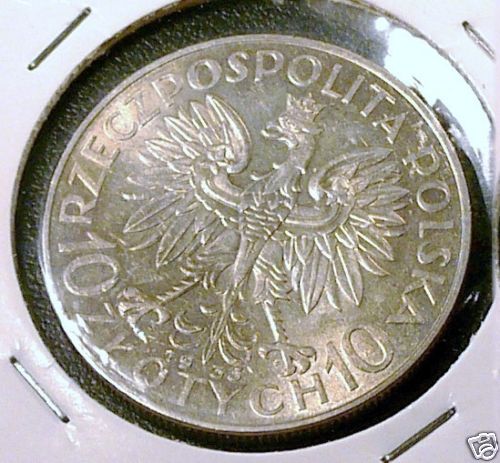 Km#22-1932-And-1933-B-Polish-10-Zloty-Mintage-#?-Female-Head