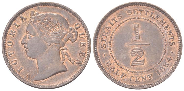 1884-Straits-Settlements-Half-Cent---Opinions-On-Grading