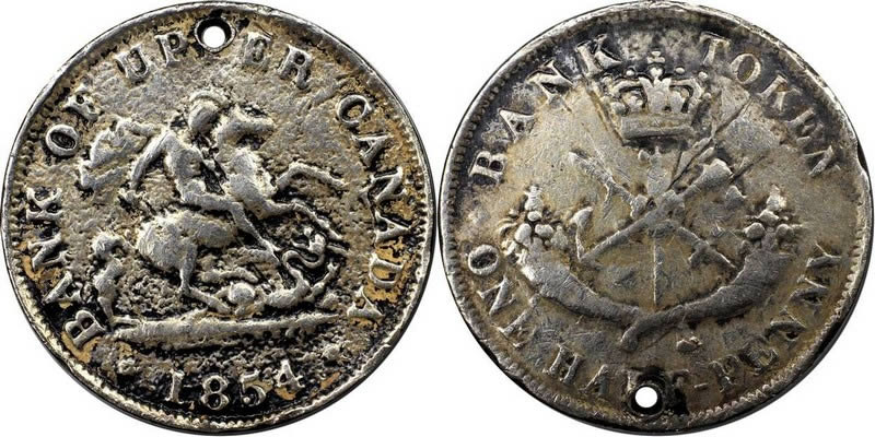 Silver-1854-1/2-Penny-Bank-Of-Upper-Canada