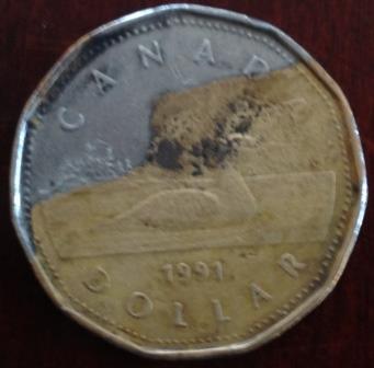 1991-Error-Loonie-Half-Plated-One-Side,-Bare-Other-Side