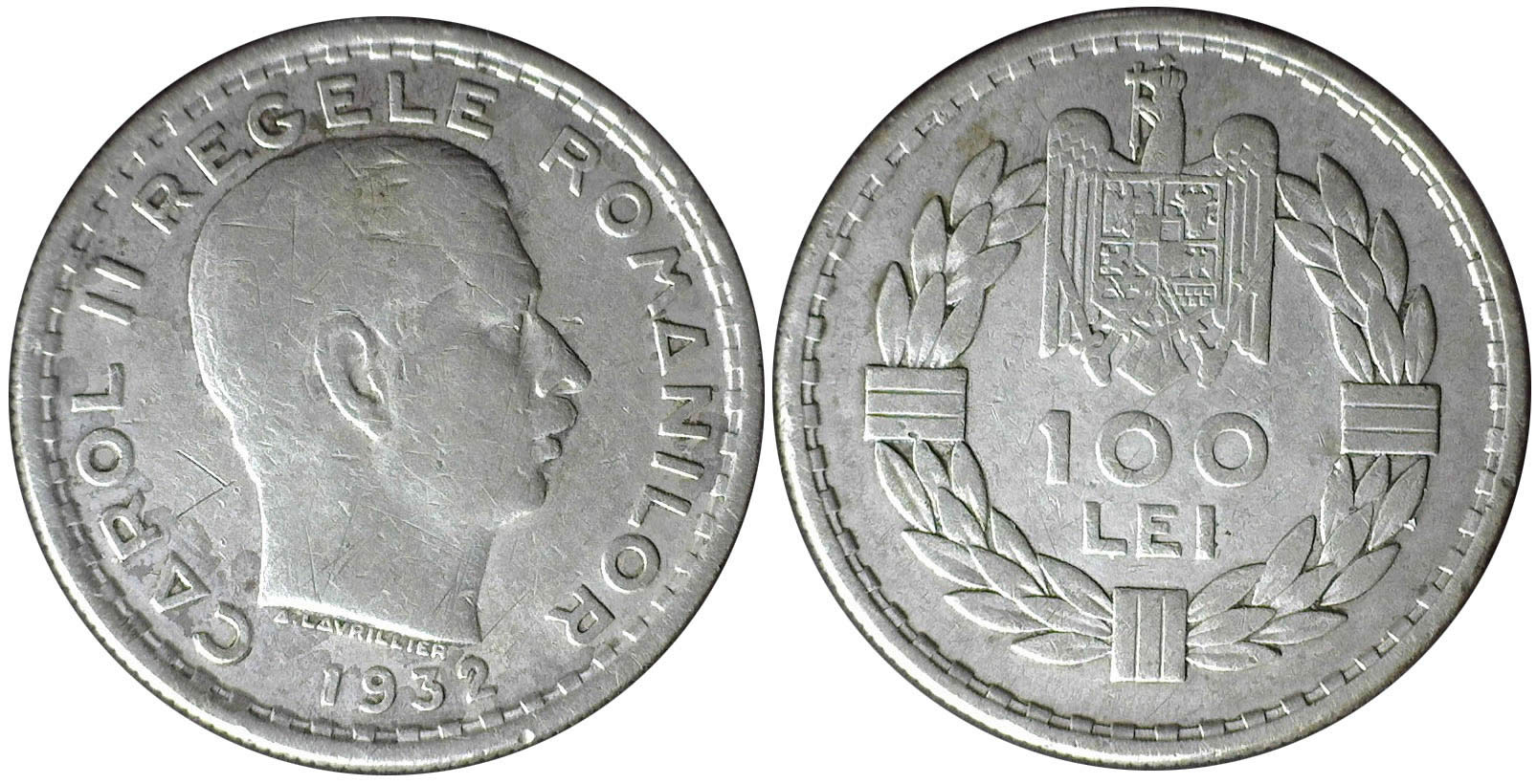Two-Interesting-1932-Romania-100-Lei-Silver-Coins