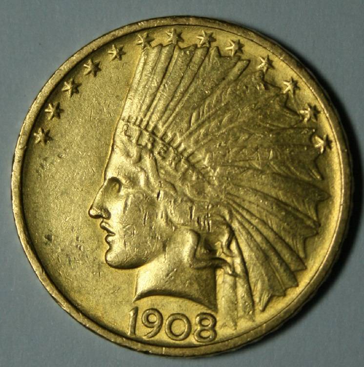 Your-Opinion:-10-Dollar-1908-Indian-Head-No-Motto