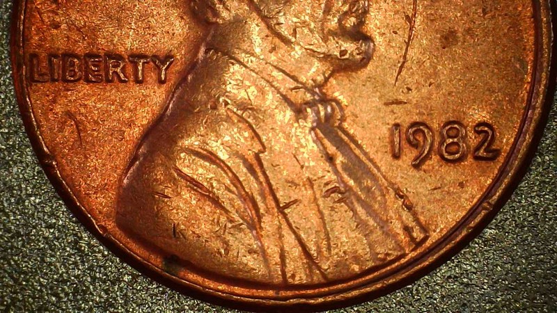 Unusual-1982-P-Copper-Cent-With-Foreign-Object