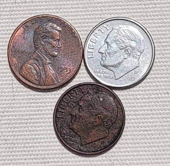 1995-D-Roosevelt-Dime-Error-Struck-On-Penny-Planchett