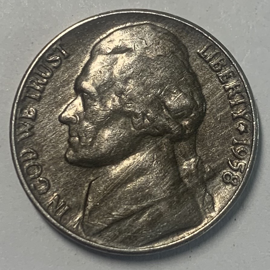 1958-P-Jefferson-Nickel-Struck-Through-Grease?
