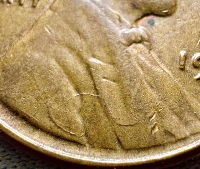 1955-Lincoln-Cent--Cracked-Skull,-Die-Crack-