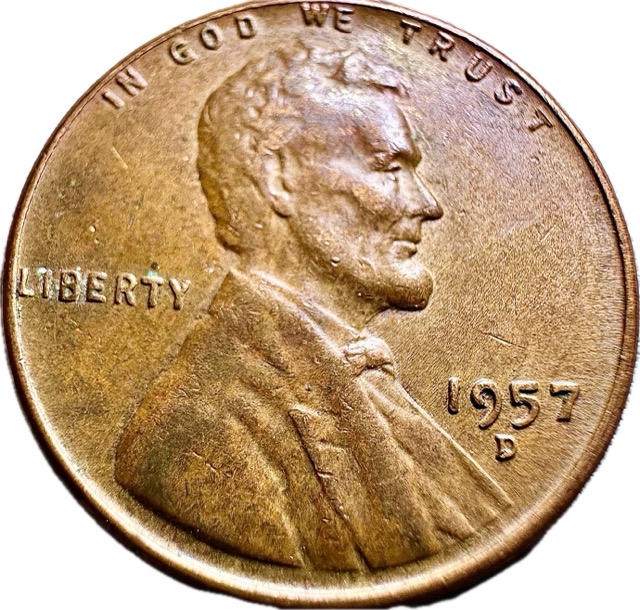 1957-D-Lincoln-Wheat-Cent--Die-Chip-On-Rim-