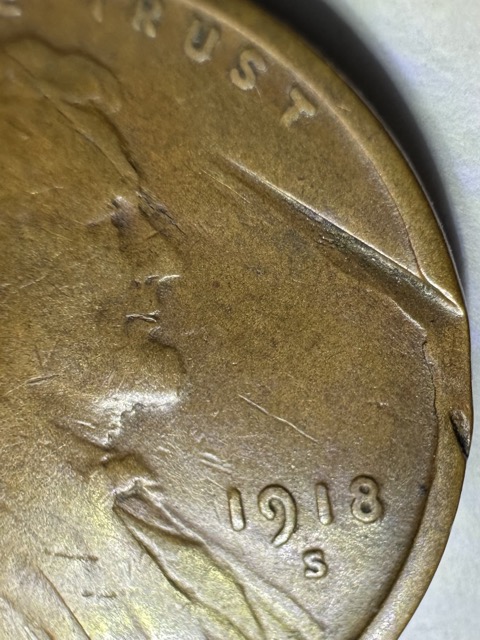 1918-S-Lincoln-Cent-Lamination,-Die-Crack,-Spike-Head-And-PMD?