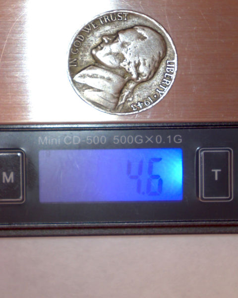 1943-P-Nickel-Weighs-4.64-4.65-Grams...