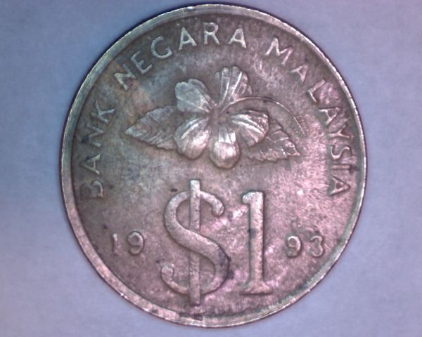 1993-$1-Ringgit-Malaysian-Coin-With-Lathe-Lines...