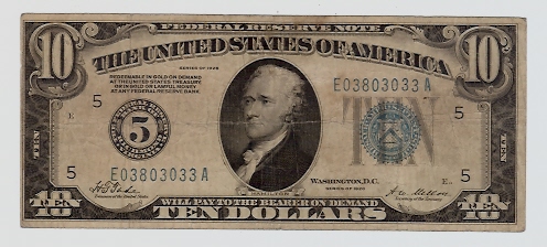1928-$10-Federal-Reserve-Note-With-Blue-Seal