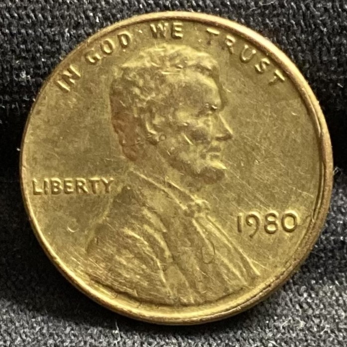 1980-Cent:-Gold-Color-And-Odd-Obverse-Rim