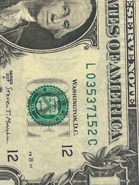 Series-2017-A-1$-Billl-With-Apparent-Wet-Ink-Transfer-Of-Reverse-On-The-Front