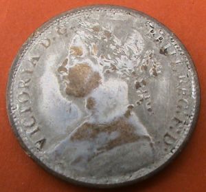 Silver-Plated-1-Penny-Coin,1876,-Pics