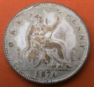 Silver-Plated-1-Penny-Coin,1876,-Pics