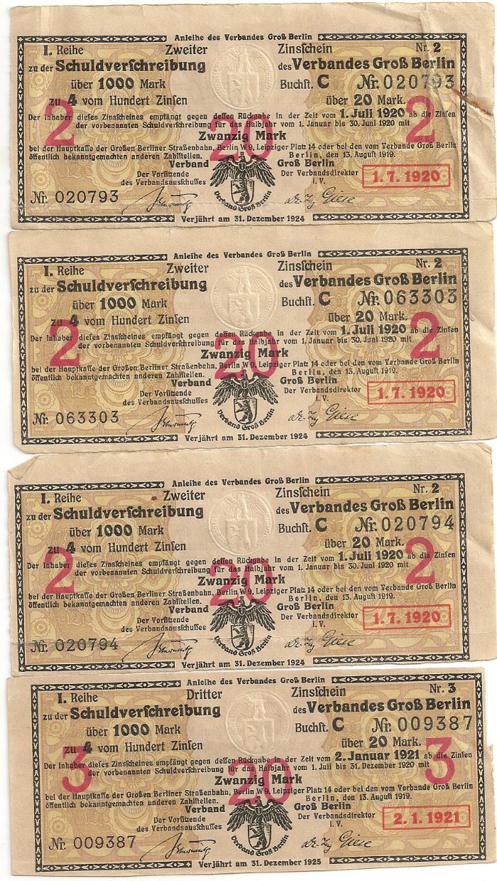 Weimar-Germany:--Berlin-Loan-Coupons