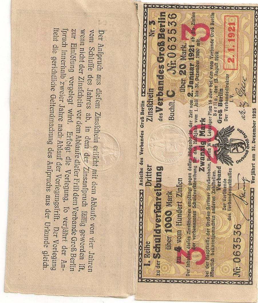 Weimar-Germany:--Berlin-Loan-Coupons