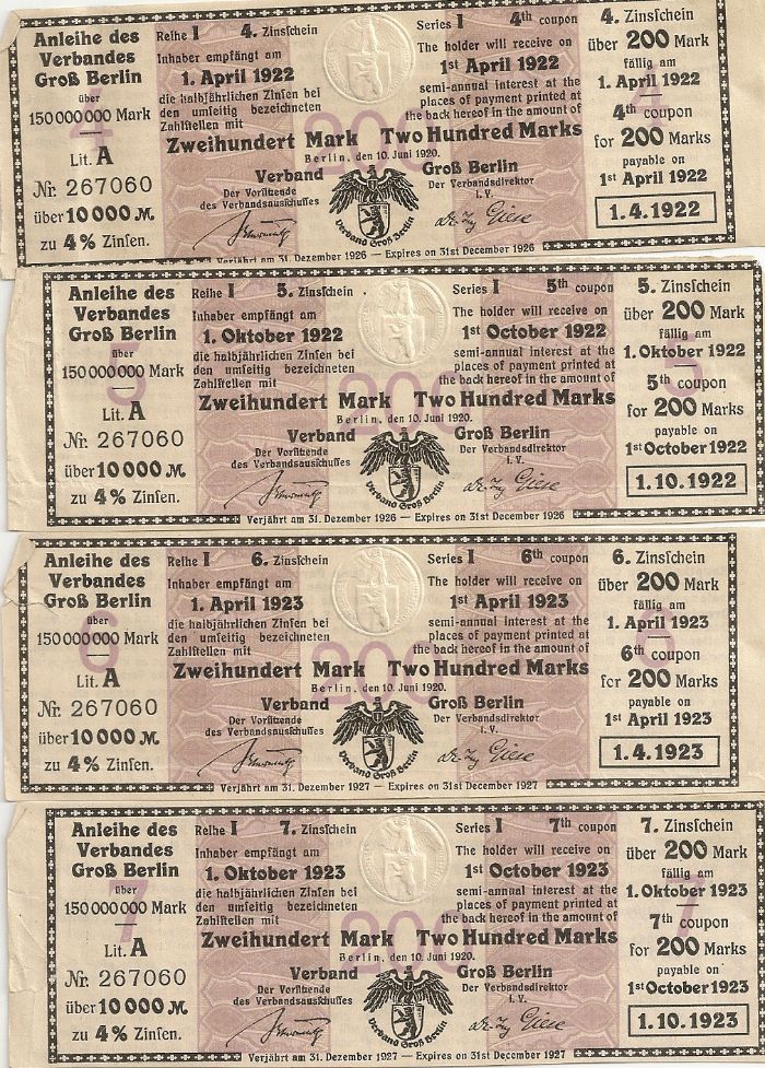 Weimar-Germany:--Berlin-Loan-Coupons