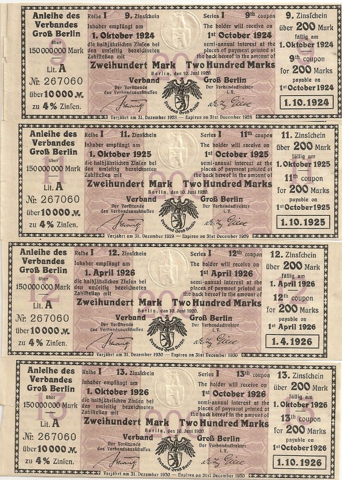 Weimar-Germany:--Berlin-Loan-Coupons