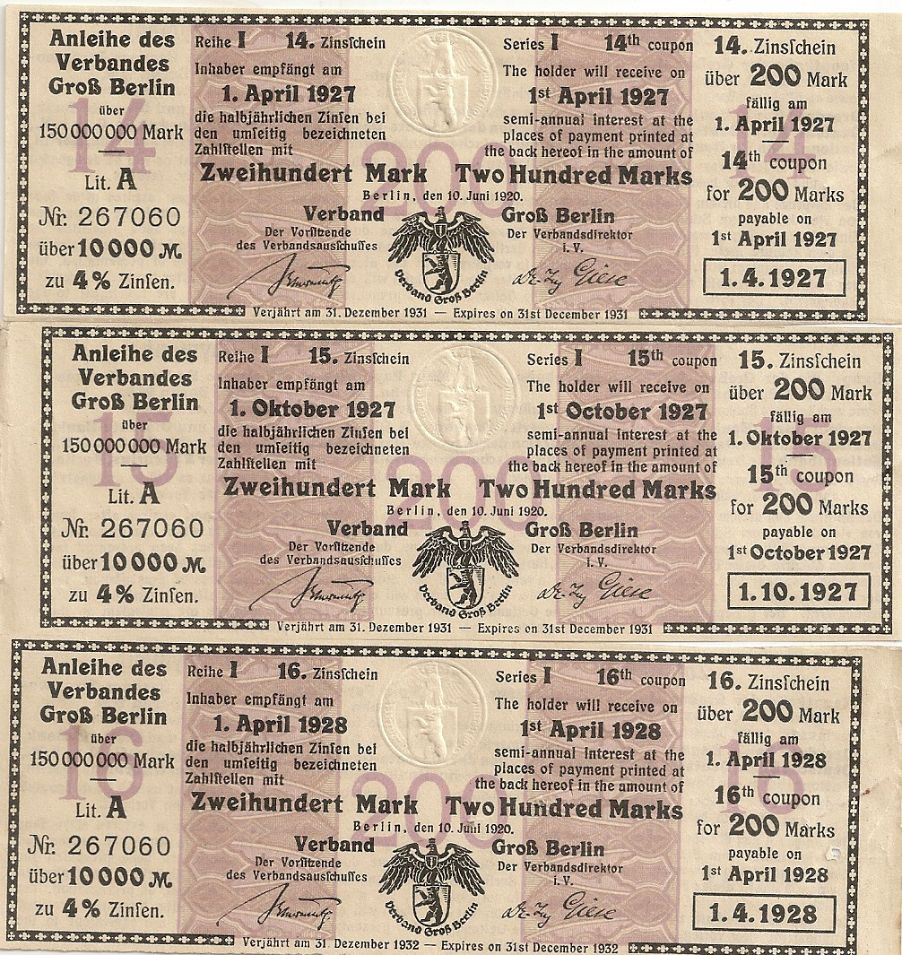 Weimar-Germany:--Berlin-Loan-Coupons