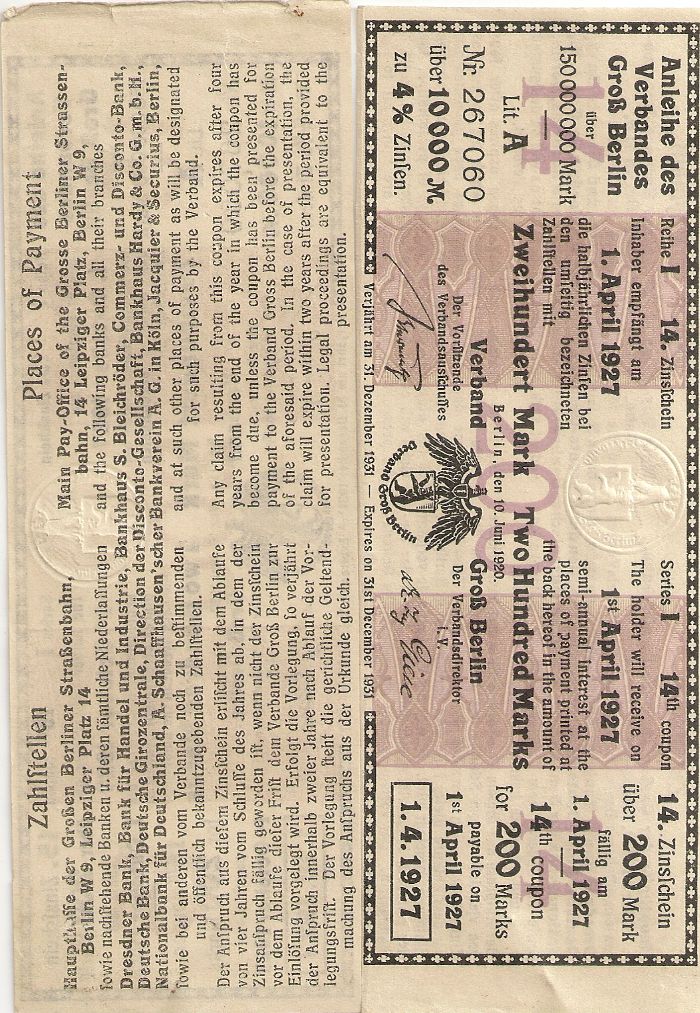 Weimar-Germany:--Berlin-Loan-Coupons