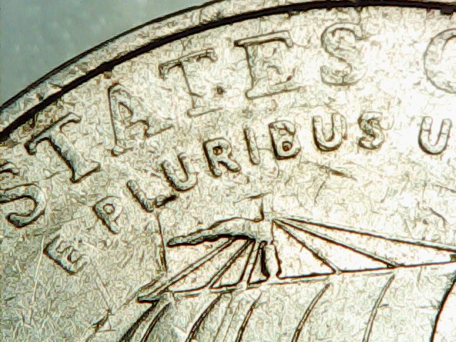 2004-P-Nickel-Stuck-Through-Grease?-Almost-All-Front-Lettering-Missing