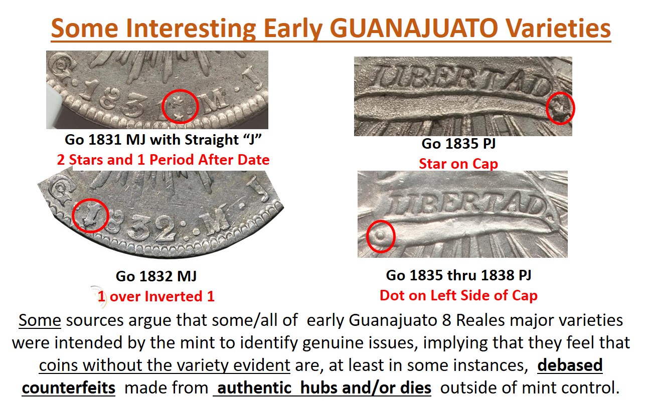Varieties-Of-Republic-Mexico-Guanajuato-8-Reales-1831-1838-&-Counterfeiting
