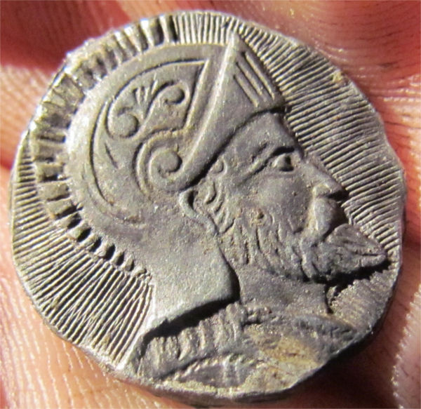 Very-Old-Coin?-Silver,-Helmeted-Man,-Stamped-Sep.-Sides