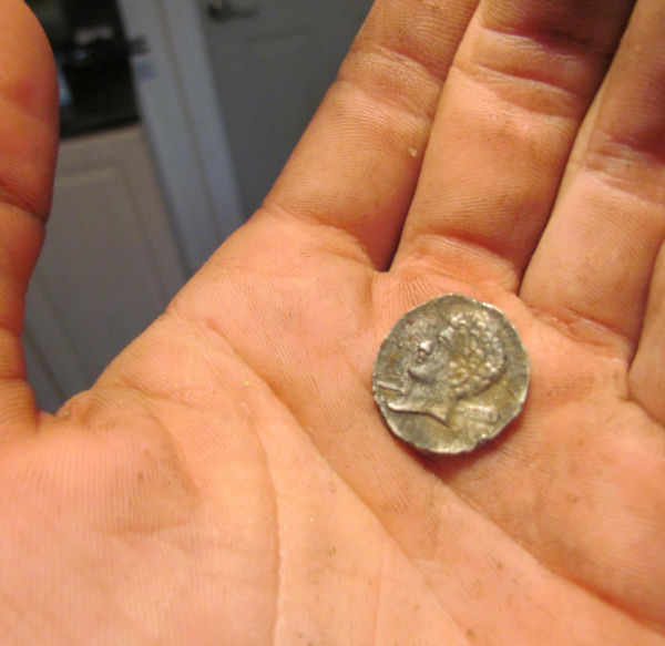 Very-Old-Coin?-Silver,-Helmeted-Man,-Stamped-Sep.-Sides