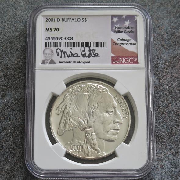 2001-P-$1-Buffalo-Silver-Dollar-Ultra-Cameo-NGC-PF70-Signed-Mike-Castle