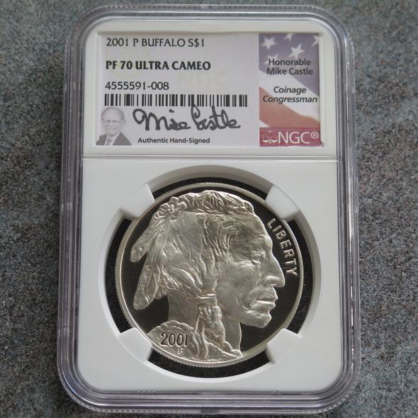 2001-P-$1-Buffalo-Silver-Dollar-Ultra-Cameo-NGC-PF70-Signed-Mike-Castle