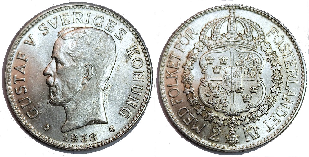 Sweden,-Gustaf-V-1938-2-Kroner
