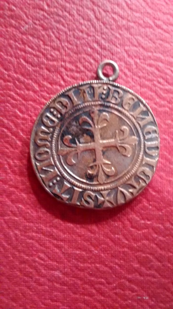 Unidentified-French?-Coin-Triple-Fleur-Du-Lis-One-Side-Cross-On-Other