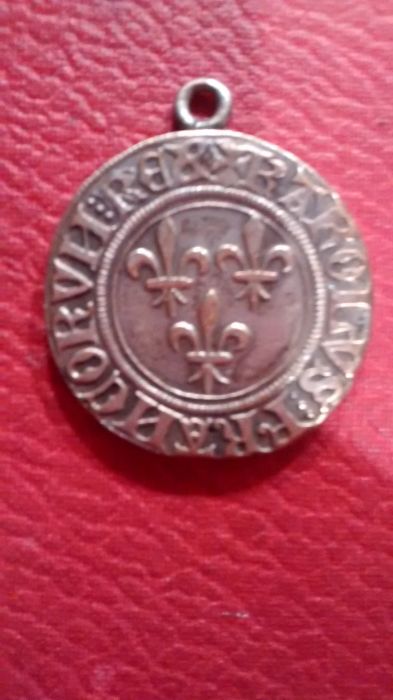 Unidentified-French?-Coin-Triple-Fleur-Du-Lis-One-Side-Cross-On-Other