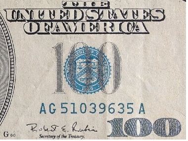 1996-$100-Bill-With-Blue-Seal-And-Serial-Numbers?
