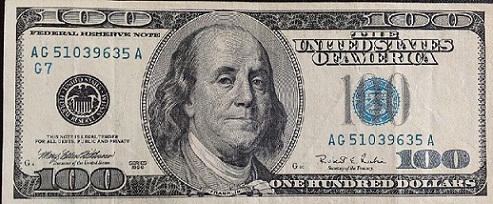 1996-$100-Bill-With-Blue-Seal-And-Serial-Numbers?