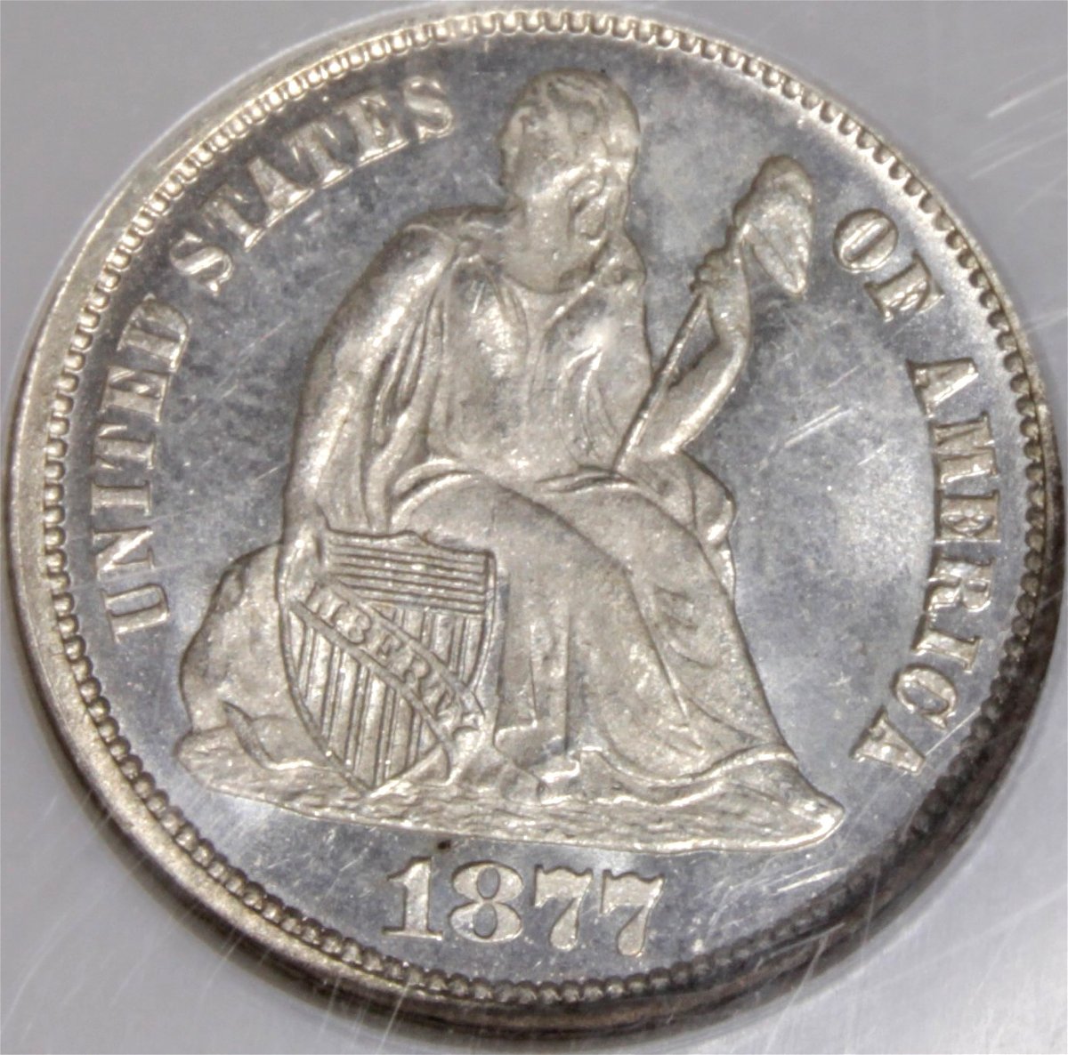 1877-Seated-Liberty-Dime,-Graded-MS-66-By-NGC