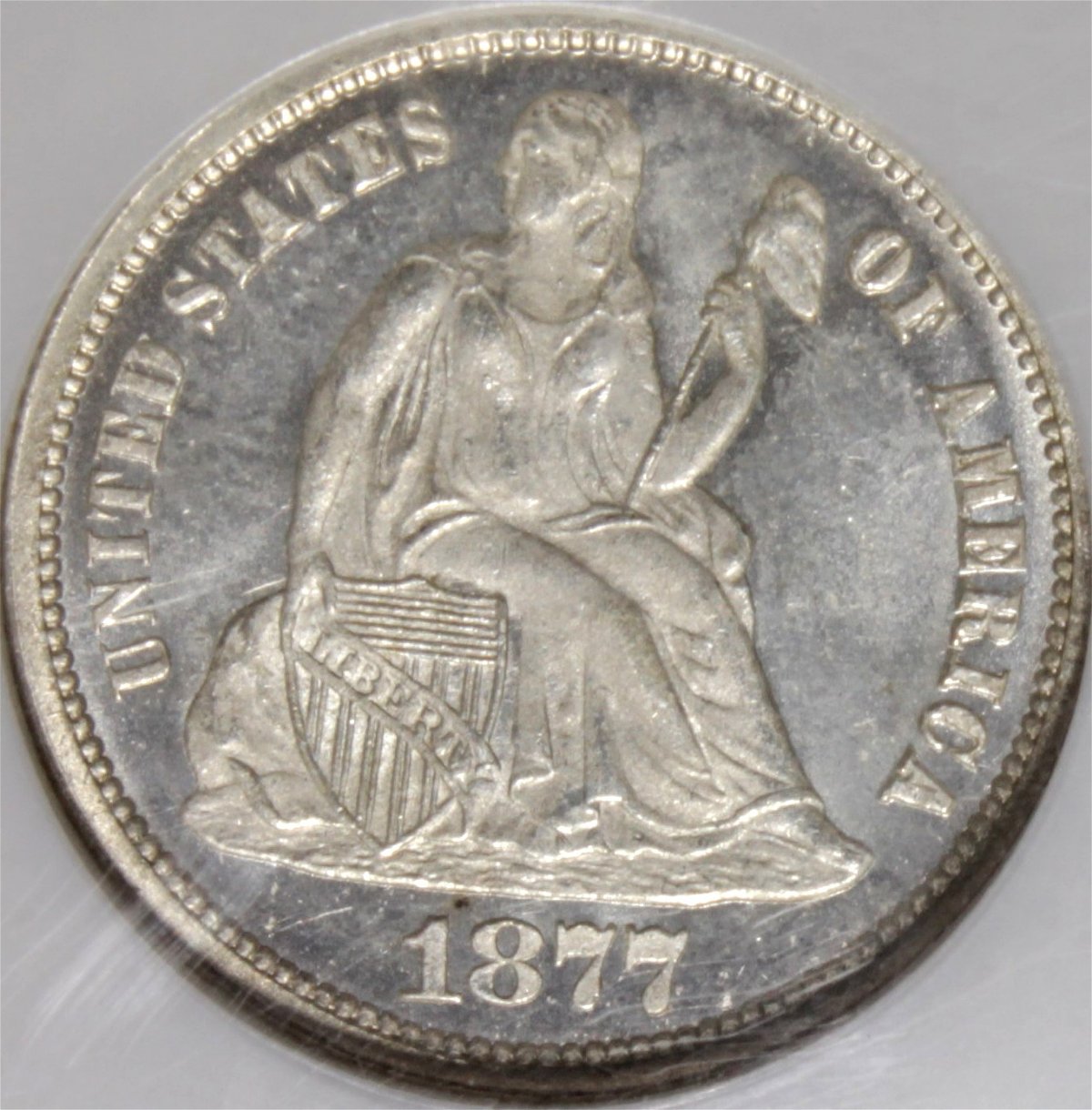 1877-Seated-Liberty-Dime,-Graded-MS-66-By-NGC