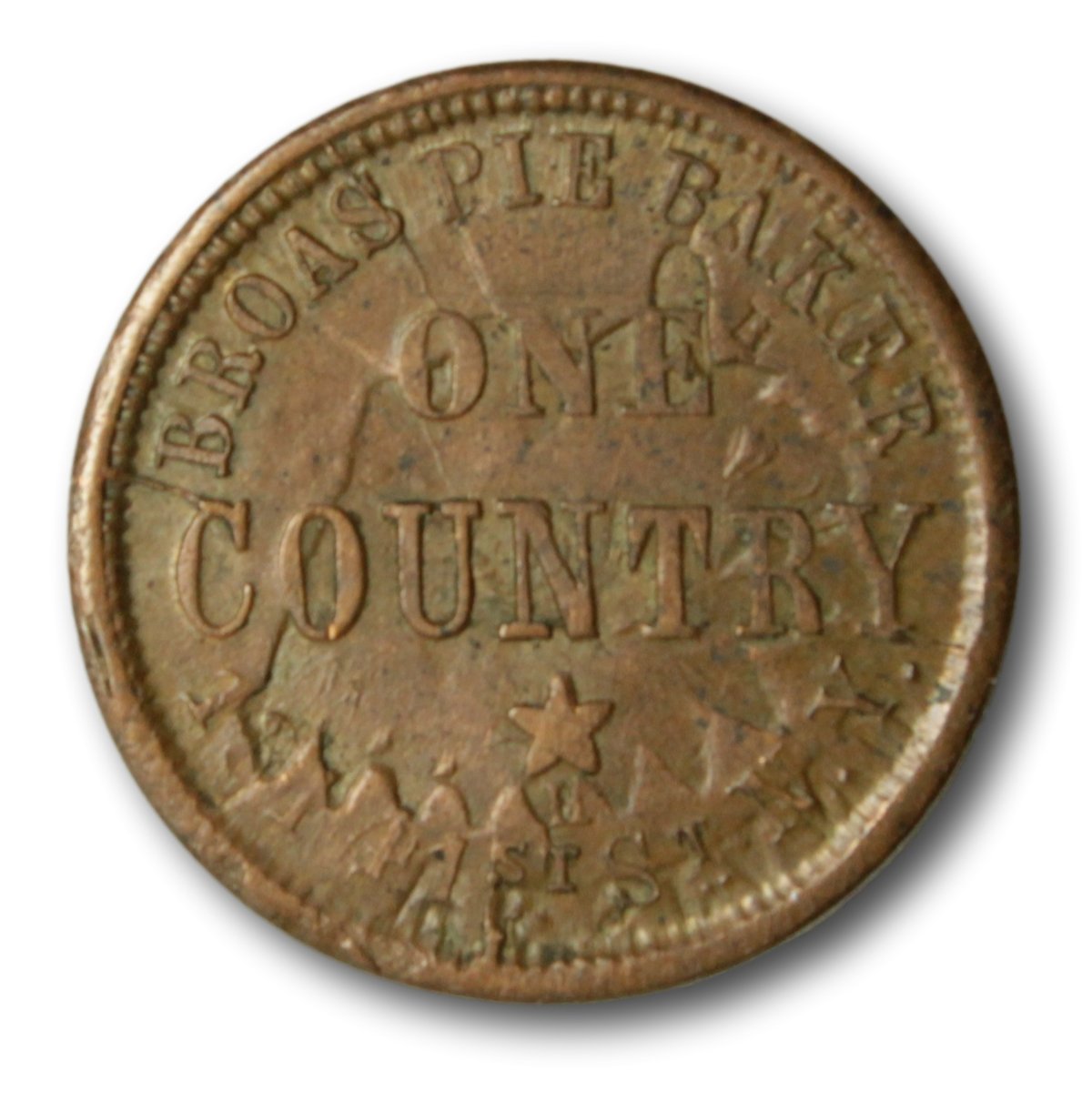 1863-Broas-Pie-Baker-Shattered-&-Clashed-Die-Civil-War-Token