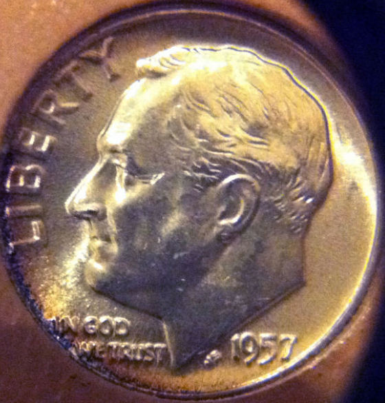 1957-Roosevelt-Dime:-Wart-Nose/Pimple-Nose-Error?
